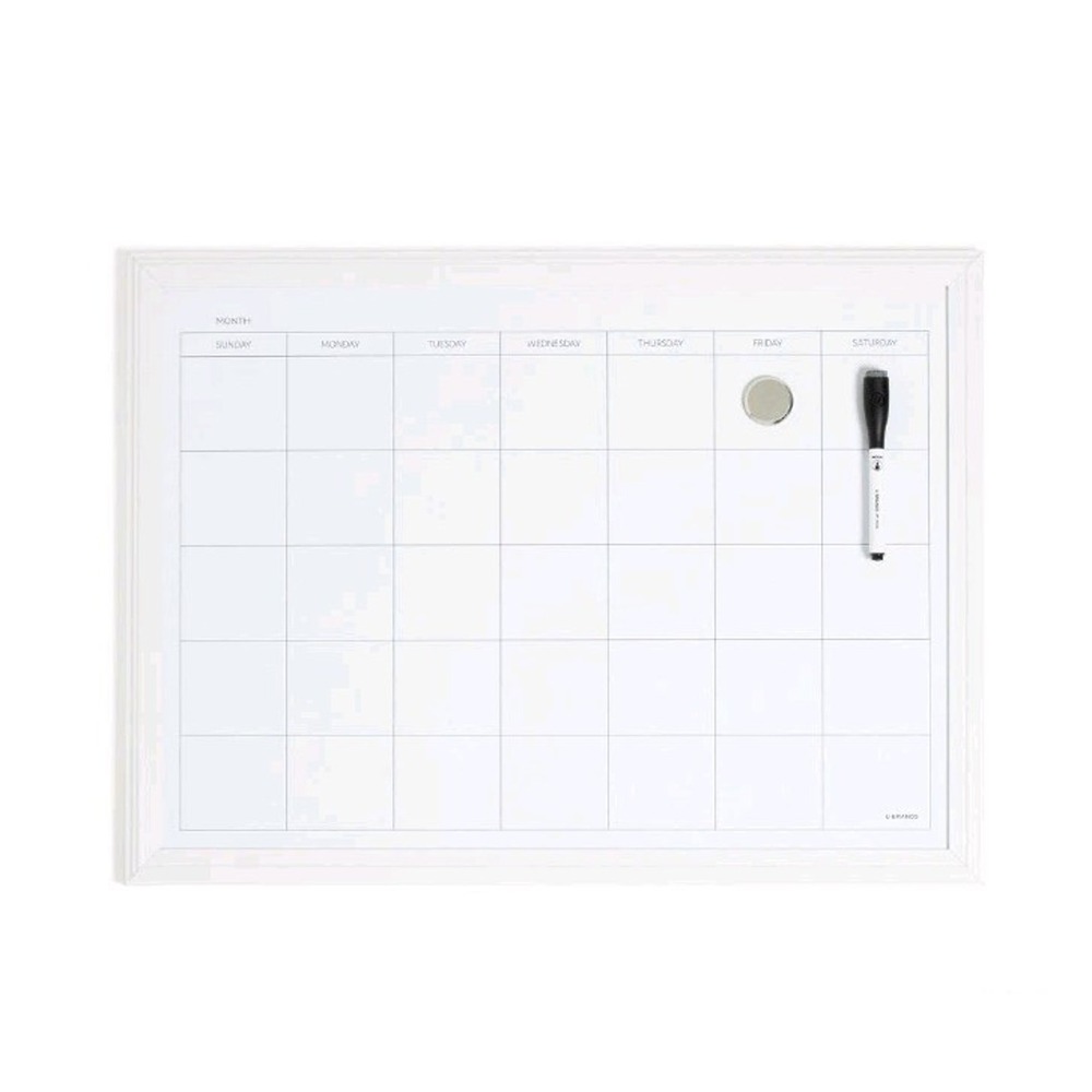 U Brands 17x23 White Board Calendar Dry Erase Magnetic Wood Frame White